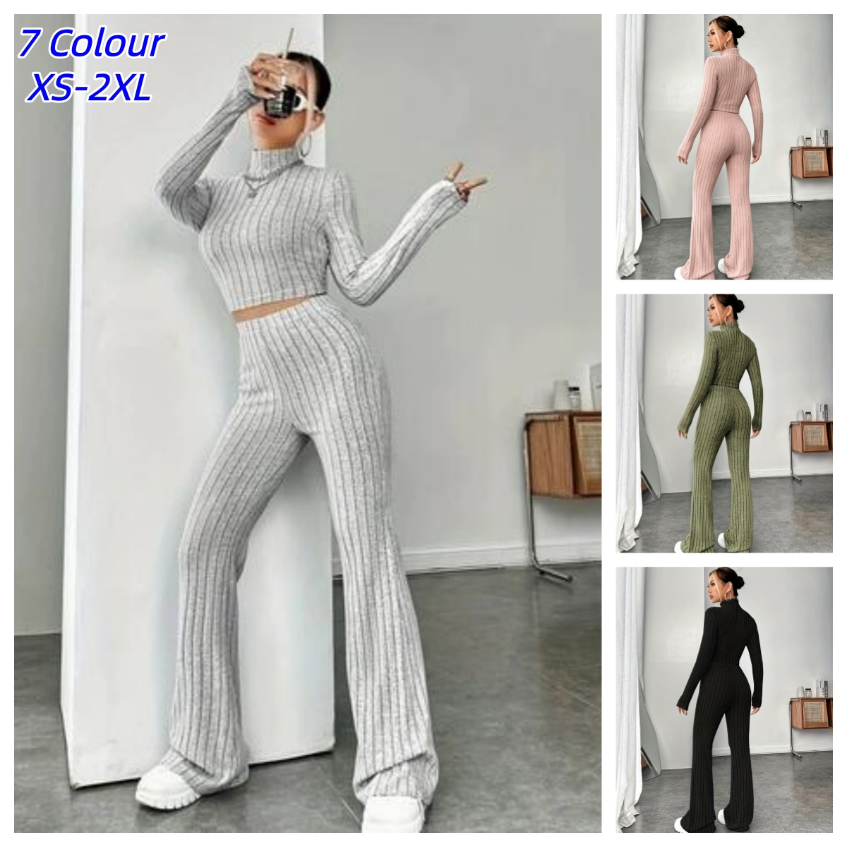 Crop Top Crochet - Dames bijpassende gebreide 2-delige bodycon pak