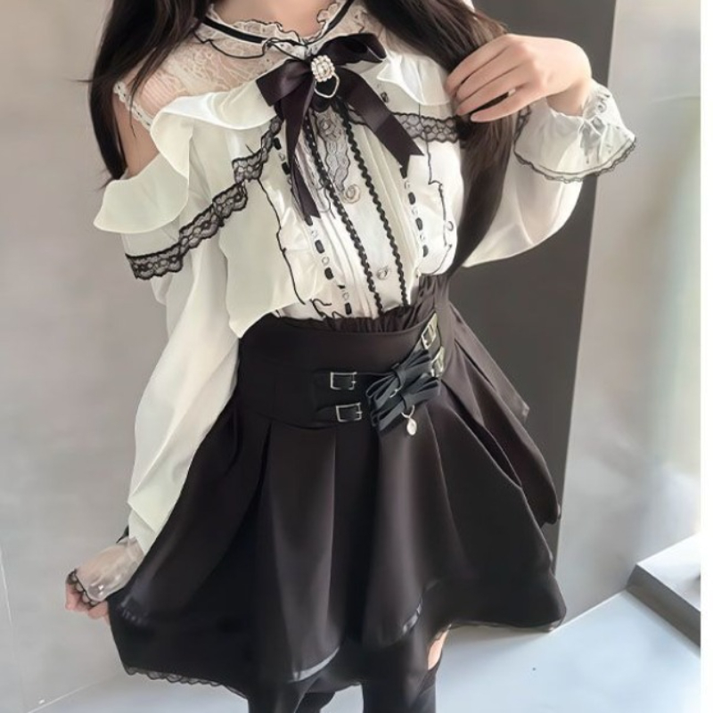 Blouse Off Shoulder - Japanse Gothic Y2k Lolita Stijl Set