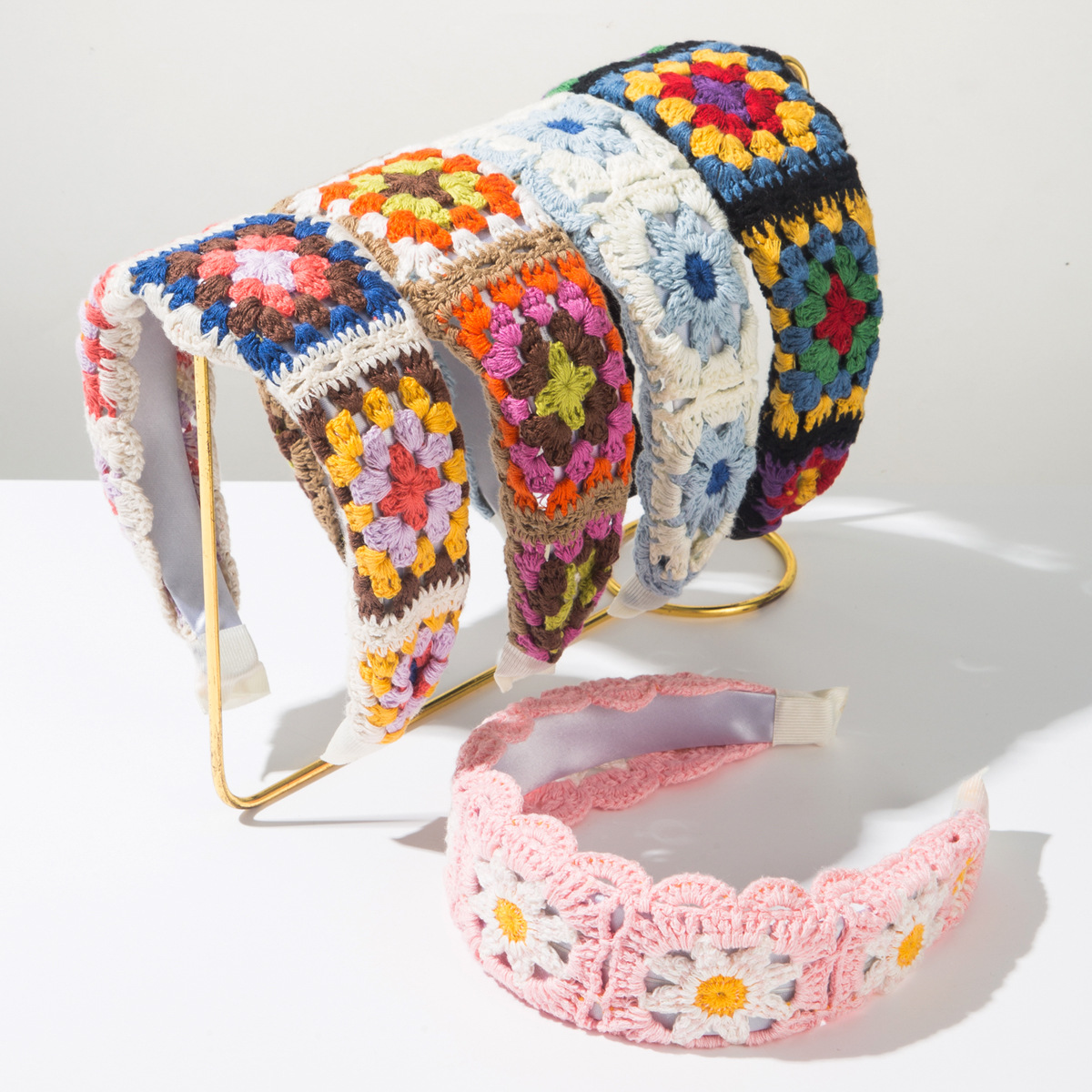 Headband Summer Knit - Boho handgebreide gehaakte bloemenhoofdband vintage granny