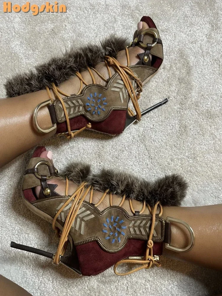 Patchwork Suède Imitatiebont D - Sandal Strappy Heeled recensie en prijs