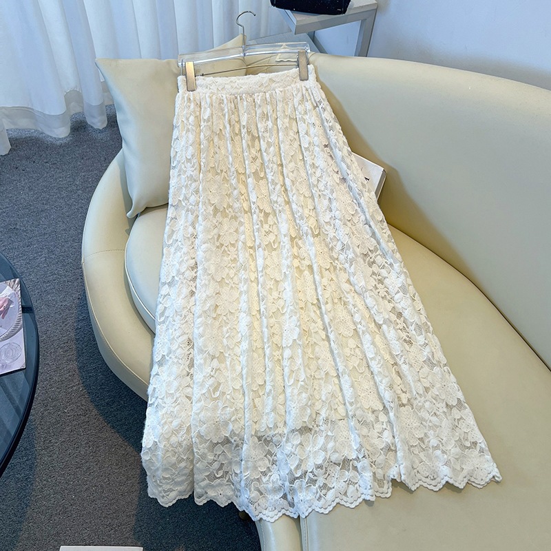 Franse crème beige 3D bloemenk - Midi Skirt Floral recensie en prijs