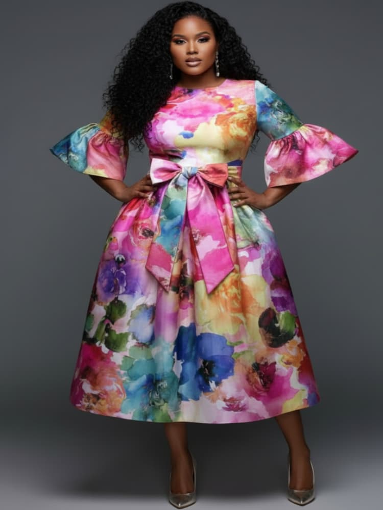 Plus Size Midi-jurk met ronde  - Midi Skirt Floral recensie en prijs