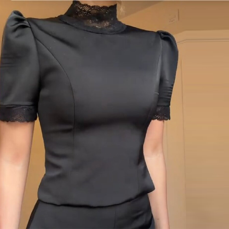 Nieuwe satijnen kant-rand top  - Blouse Off Shoulder recensie en prijs